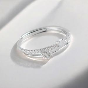 오픈반지 게더릭 실버925 백금도금 하트 두줄 오픈링 반지
