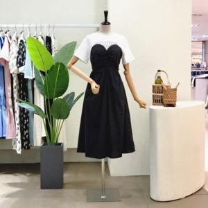 [포커스]  FM3E7OP04194_배색 포인트 셔링 롱원피스