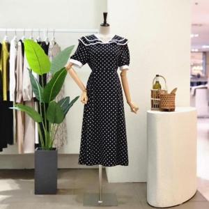 [포커스]  FM3C9OP5383_도트 빅카라 A라인 롱원피스