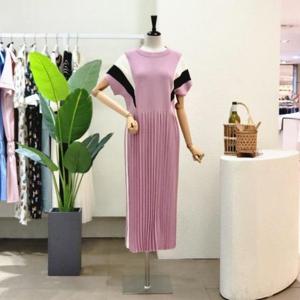 [포커스]  FM3E7OP04993_날개 배색 플리츠 롱원피스