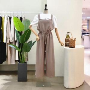 [포커스]  FS3A9PT5315_허리셔링 포인트 무지 점프슈트