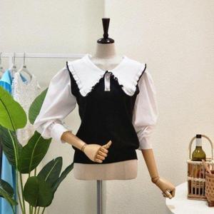 [포커스]  FF2H9KT5004_벌륜 소매 카라넥 배색 니트