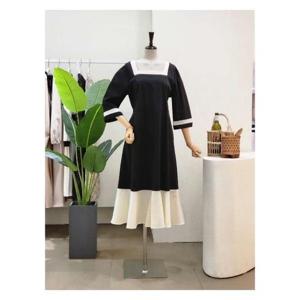 [포커스]  23FS3B9OP5358_배색 포인트 스퀘어넥 롱원피스