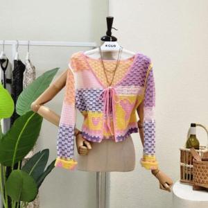 [포커스]  FS3B7KC01696_무지개 하트 크로셰 가디건