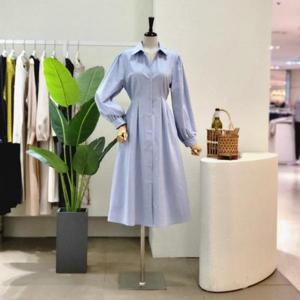 [포커스]  FS3B9OP5333_핀턱 셔링 퍼프소매 롱 원피스