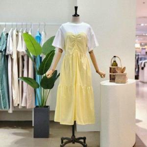 [포커스]  22FM2G9OP5904_셔링 배색 롱원피스