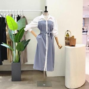 [포커스]  FF3H9OP5540_배색 포인트 벨티드 롱원피스