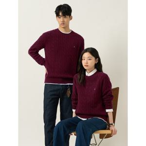 [빈폴멘] [Essential] 남녀공용 케이블 라운드 니트  와인 (BC5951E05Z)