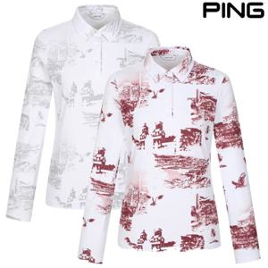 골프양말증정_PBS 여성 프린팅 카라 긴팔티 121E3TO181