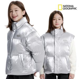 내셔널지오그래픽키즈 K254UPD020 095 남여공용 글로시2WAY 실버 숏패딩 베스트 점퍼 170딜