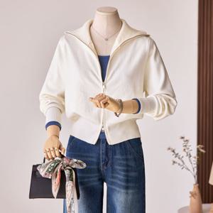 [커스텀에이블] 하이넥 카라 양집업 가디건_T2509CD608C