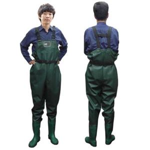 남성작업화 다용도 작업용 PVC 가슴장화 그린 멜빵장화