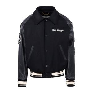 골든구스 로고 자수 울 가죽 슬리브 봄버 재킷 GMP01296 P00094