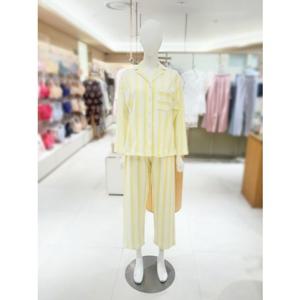 [BARBARA][[AWP4612B 여자] 면 혼방 노랑 스트라이프 신축성 보온성 우수 긴팔 긴바지 여자 파자마