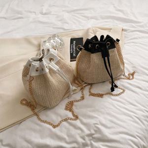 바캉스가방 여성 복조리 미니 크로스백 1P 왕골 체인 버킷백 가방