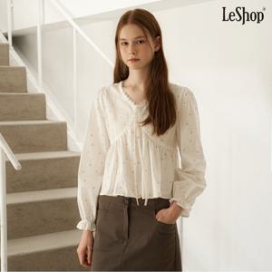 [르샵]플라워 패턴 브이넥 프릴 긴팔 블라우스 (DP3BA072A)