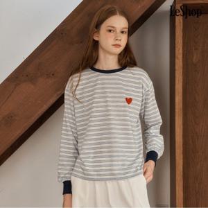 [르샵]라운드넥 스트라이프 하트 자수 긴팔 티셔츠 (DP3LW020A)