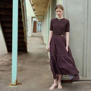 듀엘 니트 블록 체크 원피스_D252MSE052