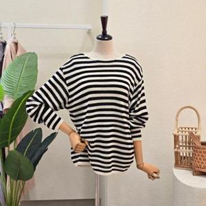 [포커스]FF5I3KT30598_스트라이프 루즈핏 라운드 니트