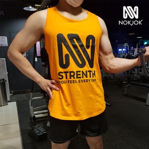 녹족 맨즈 베이직 레터링 헬스 나시 오렌지