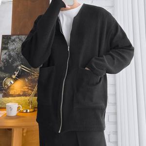 [리빌모아]남자 골지 리브드 브이넥 집업 니트 가디건 5C-CA-Q12