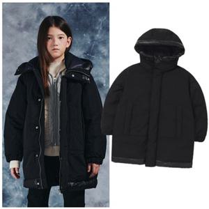 블루테일2 AZH3JP05BK 주니어 남아 여아 블랙 후드 롱 패딩 초등 오리털 덕 다운 점퍼