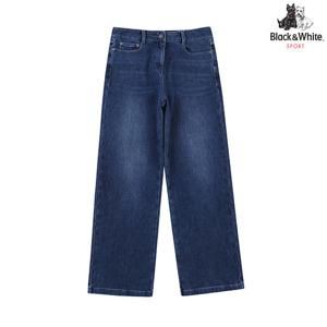 [블랙앤화이트] 여성 핫픽스 자수 포켓 세미 와이드 데님 5415LBWD_NAVY