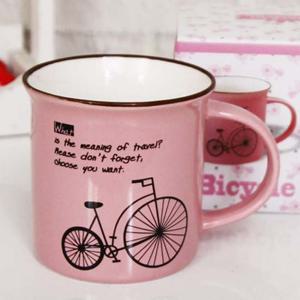 커피잔 자전거머그컵(8oz)_핑크 1개 머그잔 물컵 물잔