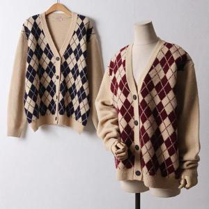 빅사이즈 502 아가일버튼Y넥가디건 DRMI023