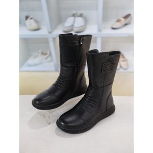 [코디엘루]기모안감 소가죽 통굽 미들 부츠 3cm CDMD501012