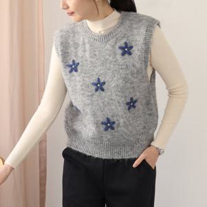 [웬디즈갤러리]로지데이 니트 조끼 / 꽃 레이어드 데일리 TKN125