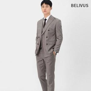 빌리버스 남성 간절기 모던 비스코스 스트라이프 더블자켓 쓰리피스 정장 BVOT166