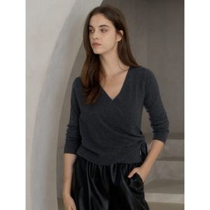 [탱커스]브이넥 매듭 랩 골지 긴팔 니트 (TX3KP012L0)