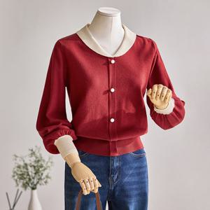 [커스텀에이블] 페미닌 숄카라 배색 니트_T2512KN185D