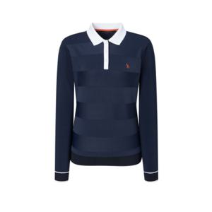 [헤지스골프][NEW]네이비 여성 스트라이프 자카드 블루종 카라 티셔츠 (HWTS5C615N3)