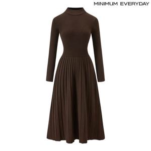 [미니멈][미니멈 에브리데이]플리츠 주름 반하이넥 니트 롱 원피스 (EB4OW019D)