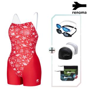 [레노마수영복]여성실내 2부 반신 싱글 스크랩 수영복 LS2E261_RD