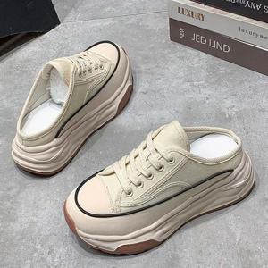 여성 베이직 캔버스 통굽 뮬 스니커즈 키높이 블로퍼