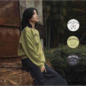 [폴햄]여성 더블니트 크롭 그래픽 맨투맨 티셔츠 PHF4TR2220