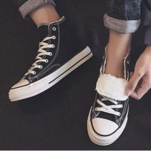 남녀공용 커플 퍼안감 겨울 하이탑 캔버스화 스니커즈 남성 여성 털운동화 털신 털신발