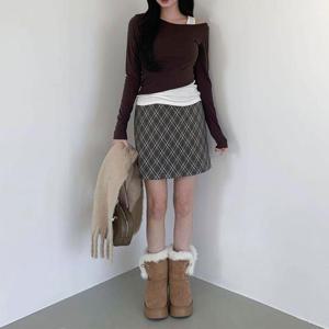여성 격자 아가일 일자 미니스커트