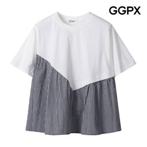 [지지피엑스]셔링 깅엄 체크 배색 티셔츠 (GP6TS024F)