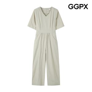 [지지피엑스]V넥 포켓 롱 반팔 린넨 점프수트 (GP4OP072F)