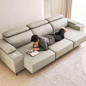 [시트앤모어] 슬리드U 4인 모션 슬라이딩 유로가죽 무빙 리클라이너 소파 - 올리브그레이