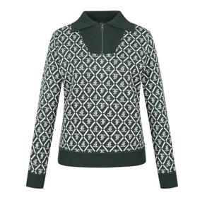 [팬텀]겨울 여성 아가일 로고 패턴 반집업 기모 니트 / 221D4SR1