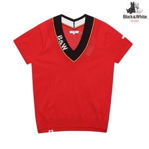 [블랙앤화이트] 여성 메쉬 브이넥 반소매 베스트 LS2702WB_RED