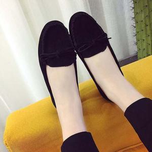 여성 데일리 스웨이드 리본 플랫 모카신 단화