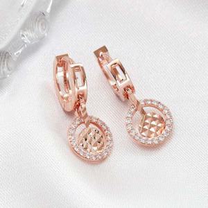 14K 금침 로즈골드 원터치링 큐빅 컷팅 라운드 귀걸이