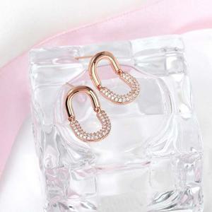 14K 금침 로즈골드 일자침 큐빅 클립 드롭 귀걸이