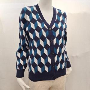 올리비아하슬러 HC04 기하학 무늬의 브이넥 가디건 OHEWSW102